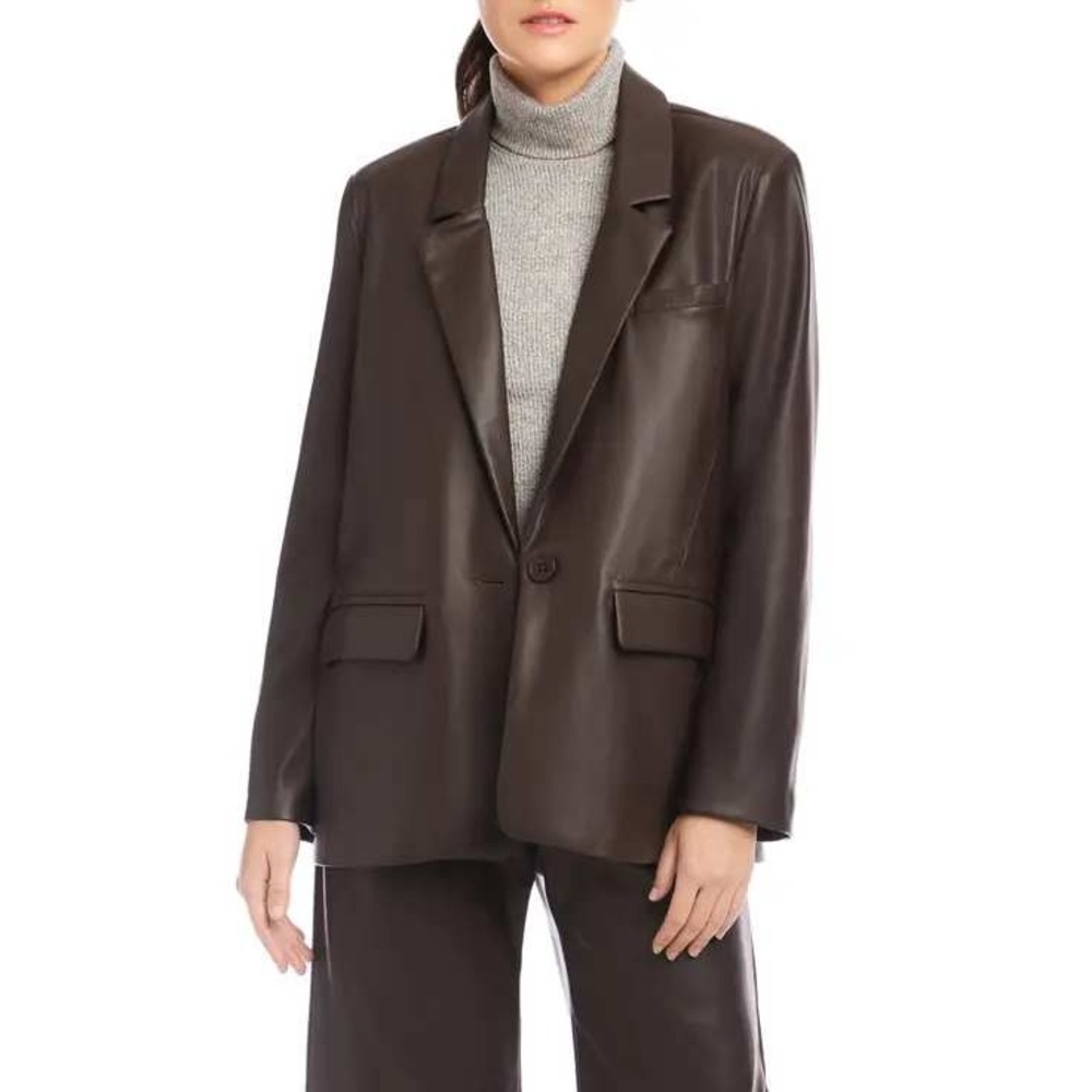 Fifteen Twenty Regan Blazer Brown Faux Leather Single Button Women Size S